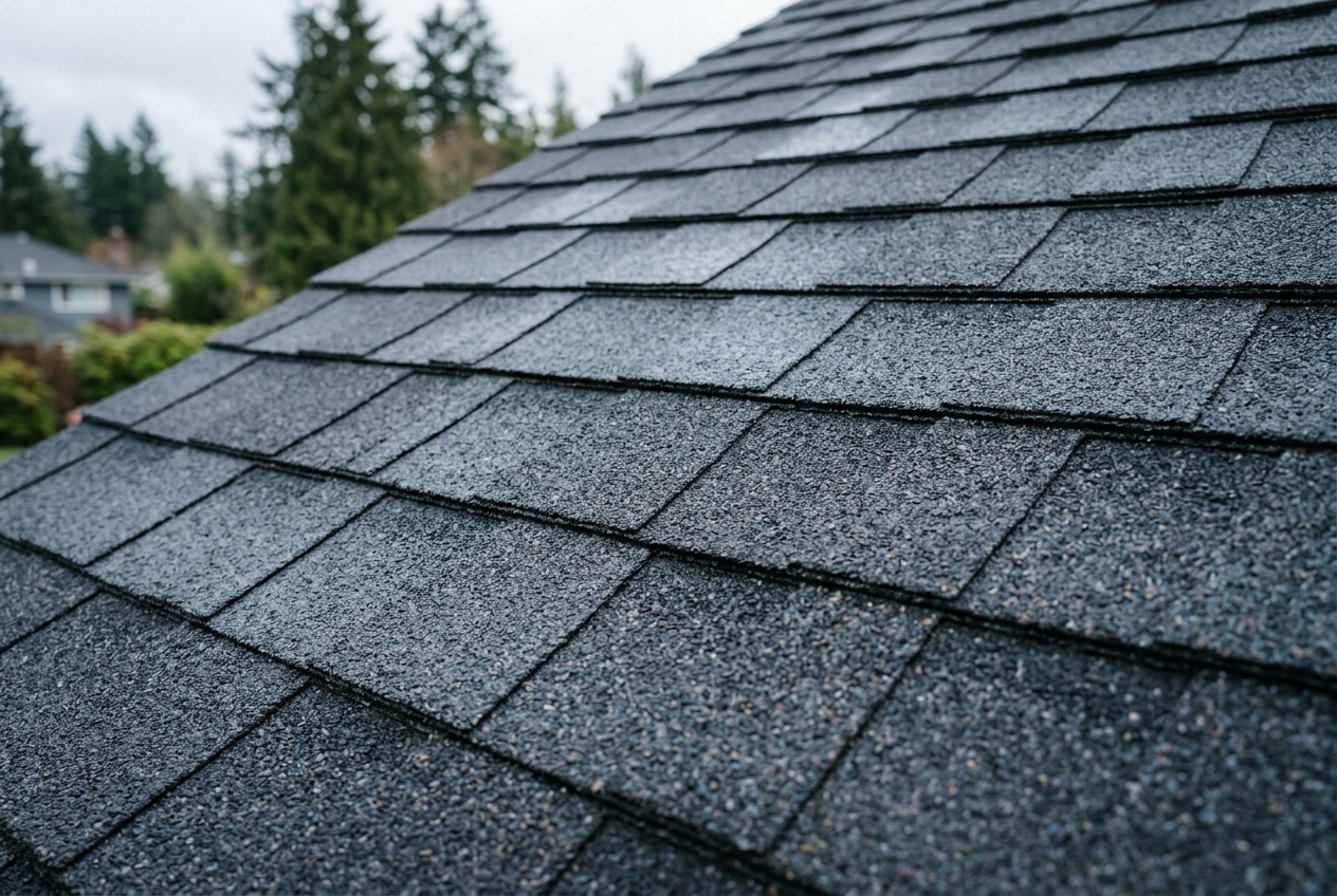 Close-up of a roofer installing new architectural shingles