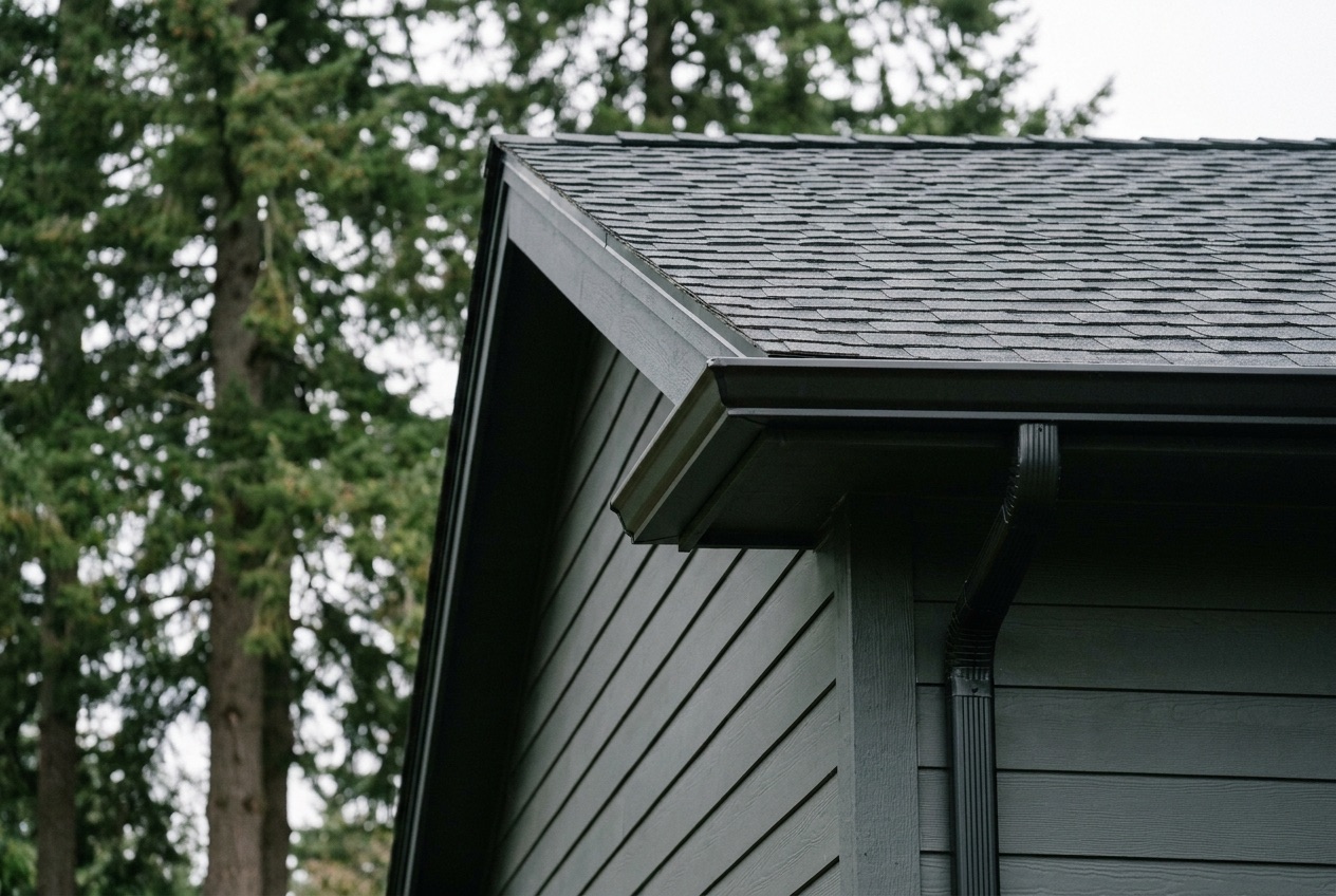 New seamless gutters and siding on a modern home exterior